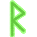 The Elder Furthark rune ᚱ or raidō or raido, in green with a lime green outline